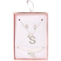 Silver Iridescent Glitter Initial Letter S Jewellery Set