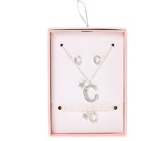 Silver Iridescent Glitter Initial Letter C Jewellery Set