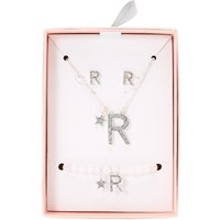 Silver Iridescent Glitter Initial Letter R Jewelry Set