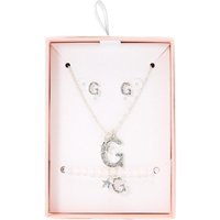 Silver Iridescent Glitter Initial Letter G Jewelry Set