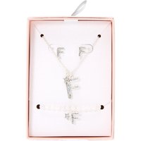 Silver Iridescent Glitter Initial Letter F Jewellery Set