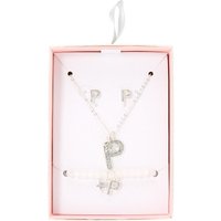 Silver Iridescent Glitter Initial Letter P Jewellery Set