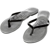 Wifey Silver Glitter And Black Faux Patent Leather Flip Flops
