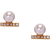 Gold Plated Pearl Cubic Zirconia Bar Earrings