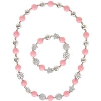 Pink And Silver Fireball Bead Necklace And Bracelet Set