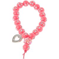 Pink Fireball Bead Stretch Bracelet With Heart Charm