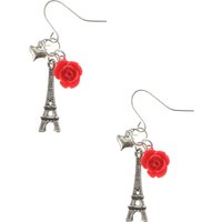 Carved Rose Eiffel Tower Drop Earrings