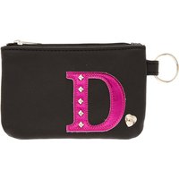 Black Faux Leather Hot Pink Initial D Coin Purse