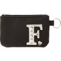 Black Faux Leather Silver Initial F Coin Purse