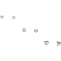 Heart, Pearl And Crystal Stud Earring Set