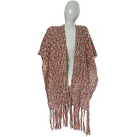 Coral And Grey Thick Knit Poncho Scarf