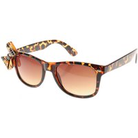 Tortoise Shell With Crystal Studded Bow Round Sunglasses