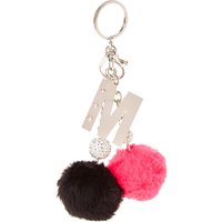 Pink And Black Pom Pom Initial "M" Keychain