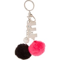 Pink And Black Pom Pom Initial "E" Keychain