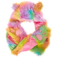 Furry Rainbow Animal Hood With Paw Gloves & Scarf