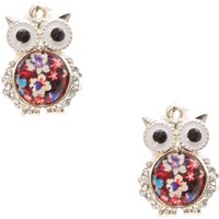 Owl With Floral Enamel Belly Clip On Earrings