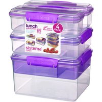 SISTEMA Snack Attack Stack Rectangular Boxes - Purple, Pack Of 4, Purple