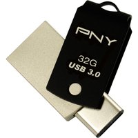 PNY Duo-Link USB 3.0 And USB Type-C Memory Stick - 32 GB, Black, Black