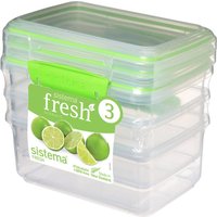SISTEMA Fresh Rectangular 1 Litre Containers - Green, Pack Of 3, Green