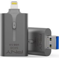 PNY DUO-LINK USB 3.0 & Lightning Dual Memory Stick - 64 GB, Grey, Grey