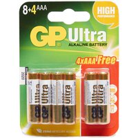Gp Batteries Ultra Alkaline AAA Batteries 8+4 Pack, Assorted