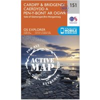 Ordnance Survey Explorer Active 151 Cardiff & Bridgend Map With Digital Version, Orange