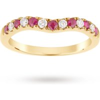 9ct Yellow Gold Ruby And 0.18 Total Carat Weight Diamond Shaped Wedding Ring