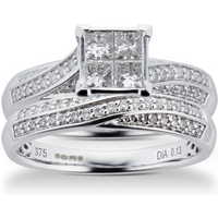 Princess And Brilliant Cut 0.76 Carat Total Weight Diamond Bridal Set In 9 Carat White Gold