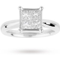 Princess Cut 1.00 Carat Total Weight Invisible Set Diamond Ring Set In 18 Carat White Gold