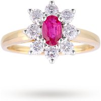 Ruby And Diamond Cluster Ring In 18ct Yellow Gold