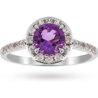 9ct White Gold 6x6mm Amethyst And 0.18ct Diamond Round Halo Ring