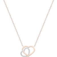 9ct White & Rose Gold Plain And Cubic Zirconia Heart Necklace