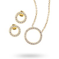 Yellow Gold Plated Cubic Zirconia Open Circle Necklace And Earring Set