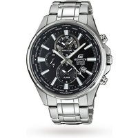 Casio Men's Edifice World Time Chronograph Date Bracelet Strap Watch, Silver/Black
