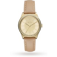 Armani Exchange AX5443 Women's Crystal Leather Strap Watch, Nude/Gold
