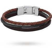 Fossil Mens Casual Brown Multi Leather Strap Bracelets
