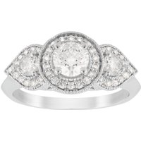 Jenny Packham Three Stone Brilliant Cut 0.95 Carat Total Weight Diamond Art Deco Style Ring In 18 Carat White Gold