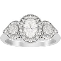 Jenny Packham Three Stone Oval Cut 0.95 Carat Total Weight Diamond Art Deco Style Ring In 18 Carat White Gold