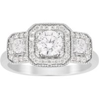 Jenny Packham Three Stone Brilliant Cut 0.95 Carat Total Weight Diamond Square Art Deco Style Ring In 18 Carat White Gold