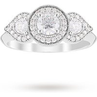 Jenny Packham Three Stone Brilliant Cut 0.95 Carat Total Weight Diamond Art Deco Style Ring In Platinum