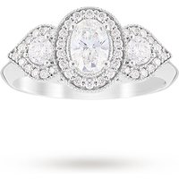 Jenny Packham Three Stone Oval Cut 0.95 Carat Total Weight Diamond Art Deco Style Ring In Platinum