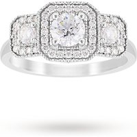 Jenny Packham Three Stone Brilliant Cut 0.95 Carat Total Weight Diamond Square Art Deco Style Ring In Platinum