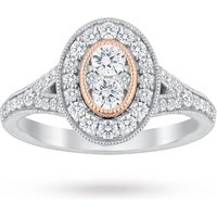Jenny Packham Platinum 0.60 Carat Diamond Oval Ring With Rose Gold Milgrain