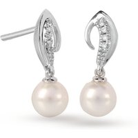 9ct White Gold Swoop 6-6.5mm Pearl 0.024ct Diamond Drop