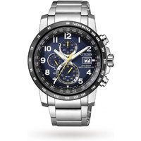 Citizen AT8124-91L Men's Chronograph Tachymeter Date Eco-Drive Bracelet Strap Watch, Silver & Blue