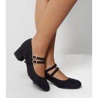 Extra Wide Fit Black Suedette Double Strap Block Heels New Look