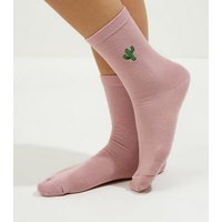 Pink Embroidered Cactus Socks New Look