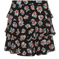 Motel Black Floral Print Tiered Skirt New Look