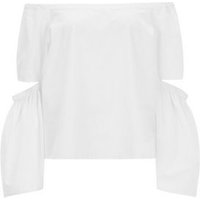 Noisy May White Cut Out Bardot Neck Top New Look