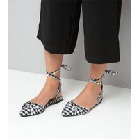 Black Gingham Knot Front Tie Up Sandals New Look